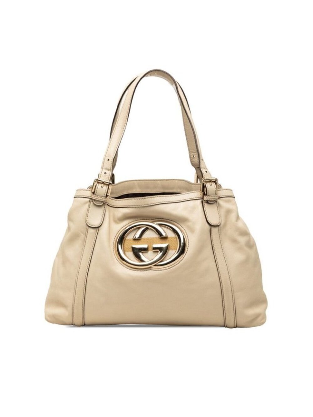 Gucci Interlocking New Brid Tote Shoulder Bag Ivory Beige Leather